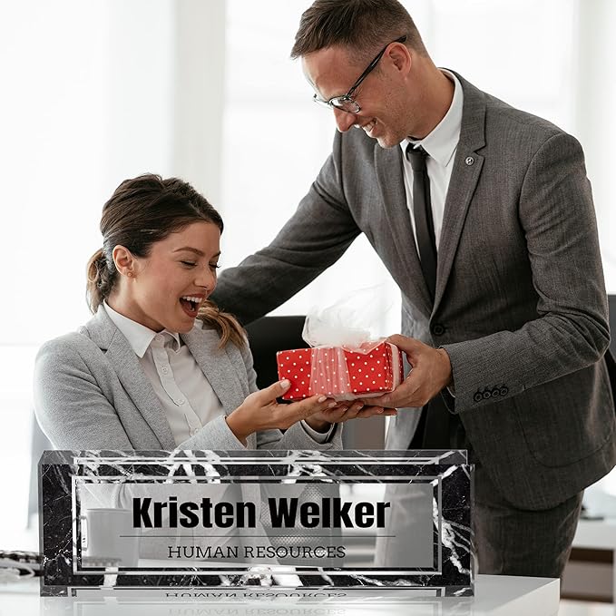 Custom Name Plate for Desk, Desk Name Plate Personalized, Office Decor for Women Men, Acrylic Desktop Accessories, Office Gifts for Coworkers Boss Teacher, Employee Appreciation Gifts (Black Marble)