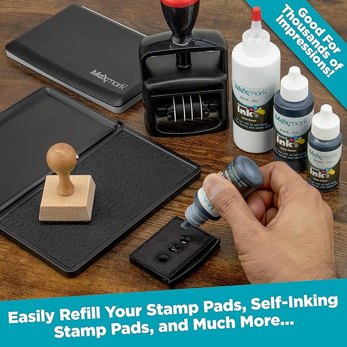 MaxMark Premium Refill Ink with Control Tip Bottle for Self-Inking Stamps, Green Color - 2 oz.