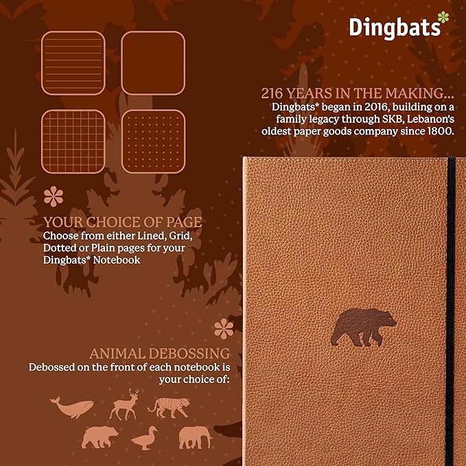 Dingbats* - Wildlife A4 Lined Notebook - Extra Large Hardcover PU Leather Journal - for Work, Travel - Pocket, Elastic Closure, Pen Holder, Bookmark