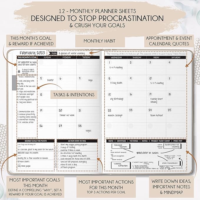 Life Mastery Planner - A 12 Month Journey to Crush Your Goals, Increase Productivity, Passion, Success & Happiness - Weekly & Monthly Life Planner, Habit-Tracker, Gratitude Journal & Organizer