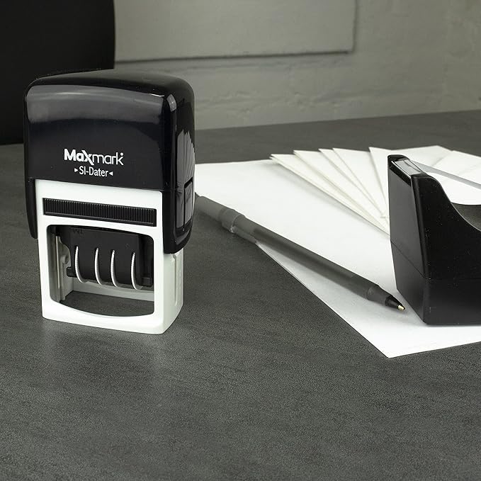 MaxMark Office Self Inking Date Stamp with Phrase Overdue - Blue Ink
