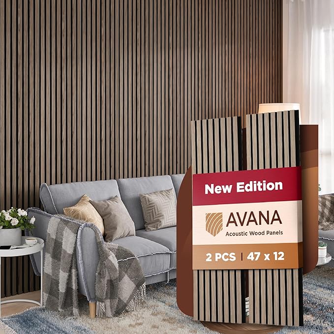 Avana Acoustic Wood Wall Panels – 47.2 X 12.6 Inch Walnut Acoustic Panels 2 PCs – Modern Wall Panels For Interior Wall Decor for Homes, Offices, Studios – Sturdy And Durable Wood Panels For Wall