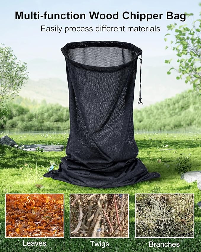 WAUGODD Wood Chipper Shredder Bag - Extra Large 24" x 60" Leaf Mulcher Shredder Collection Bag for Troy Bilt Wood Slicer Splitter Chipper Lawn Machine Universal Parts
